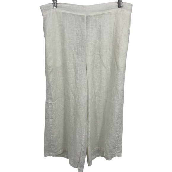 Flax Bold Daylily Pant Large L White Linen Elastic Waist Lightweight Comfort New - Picture 1 of 11